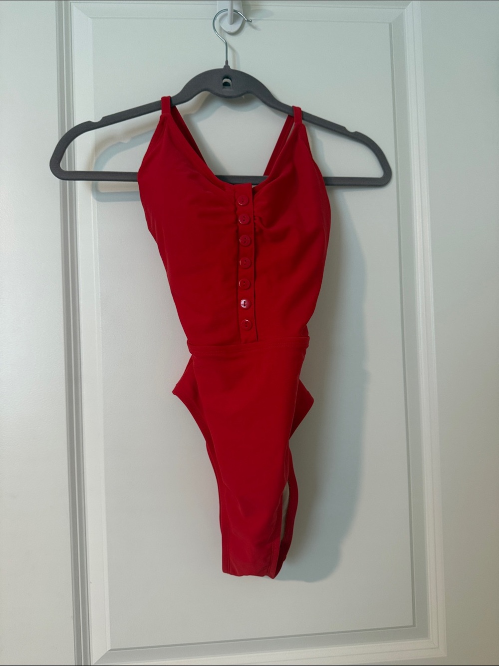 Kona Sol Red One-Piece Swimsuit with Front Buttons